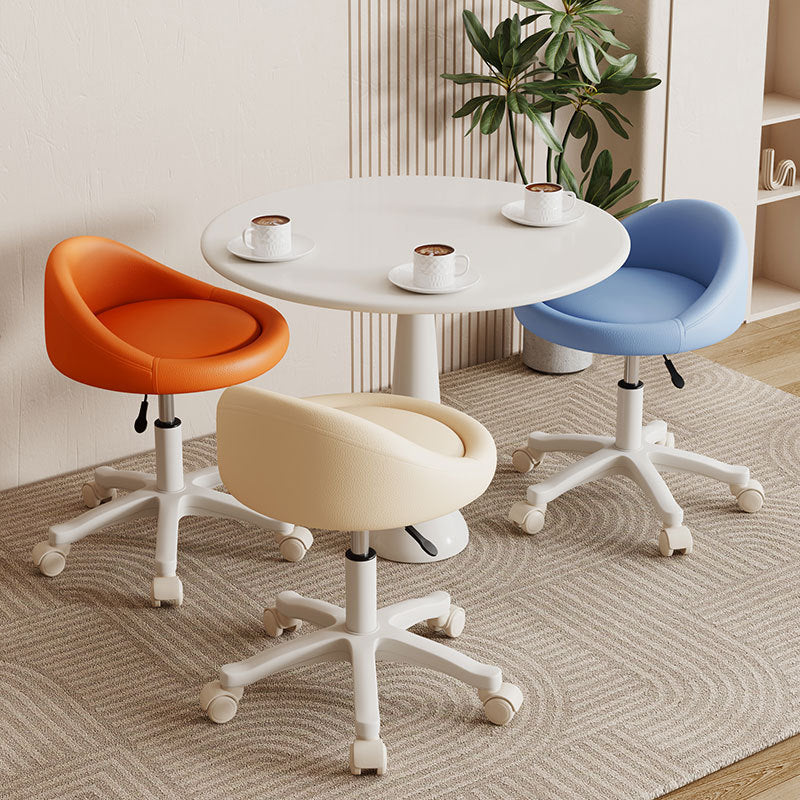 Contemporary Scandinavian Round Vanity Stool with Microfiber Leather Upholstery, Movable and Height-Adjustable, PP Base, Perfect for Bedroom