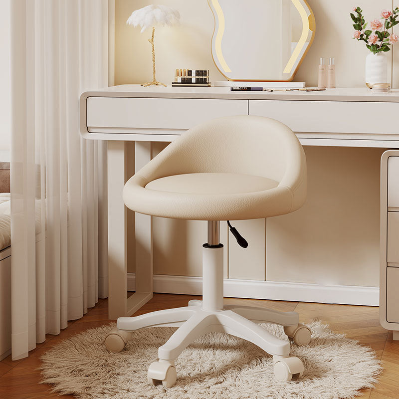 Contemporary Scandinavian Round Vanity Stool with Microfiber Leather Upholstery, Movable and Height-Adjustable, PP Base, Perfect for Bedroom