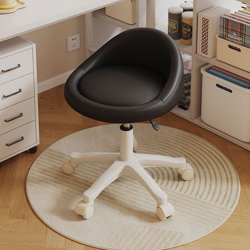 Contemporary Scandinavian Round Vanity Stool with Microfiber Leather Upholstery, Movable and Height-Adjustable, PP Base, Perfect for Bedroom
