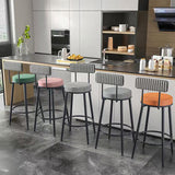 Sleek Contemporary Nordic Round Bar Stool Upholstered in Cotton-Linen Fabric with Backrest and Footrest for Dining Room