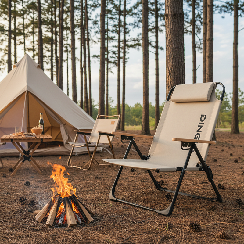 Contemporary Comfort: Double-Layer Oxford Fabric Foldable Camping Chair with Adjustable Backrest and Resin Armrest for Outdoor Patio