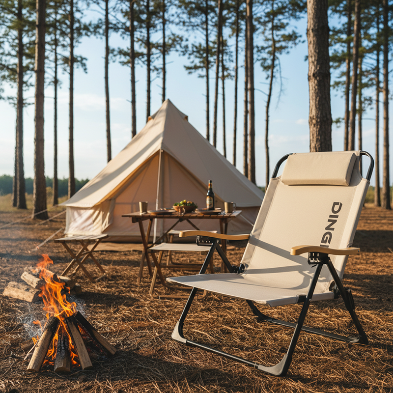 Contemporary Comfort: Double-Layer Oxford Fabric Foldable Camping Chair with Adjustable Backrest and Resin Armrest for Outdoor Patio