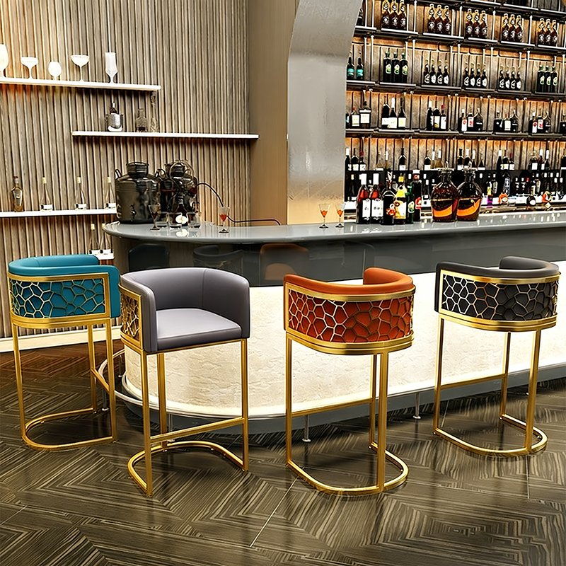Contemporary Luxury Arc PU Leather Bar Stool with Upholstered Backrest and Footrest – Metal Frame for Dining Room