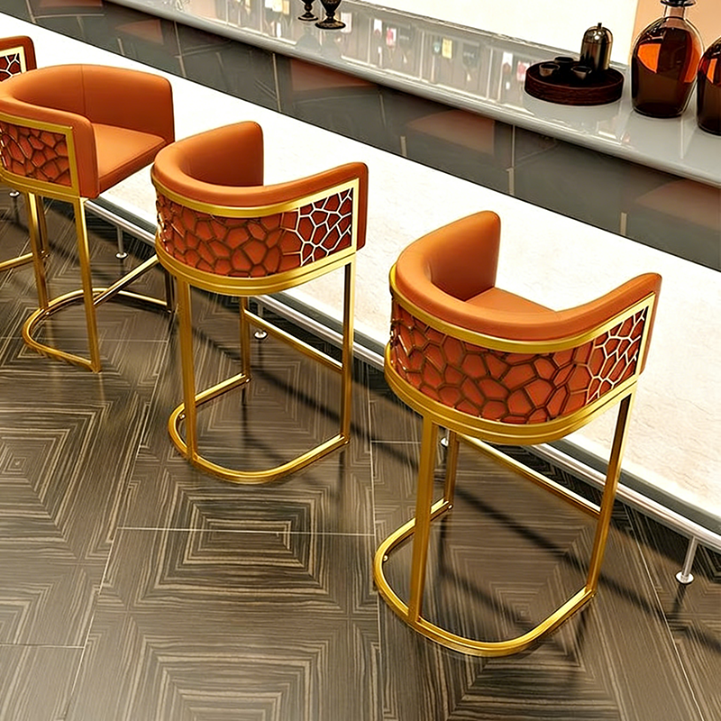 Contemporary Luxury Arc PU Leather Bar Stool with Upholstered Backrest and Footrest – Metal Frame for Dining Room