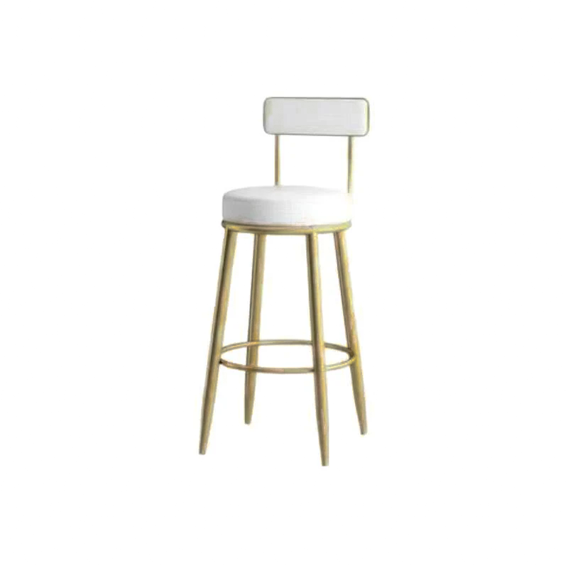 Contemporary Nordic Round Bar Stool - Upholstered Iron Frame with Backrest & Footrest, Available in PU Leather, Microfiber Leather, or Genuine Leather for Dining Room