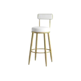 Contemporary Nordic Round Bar Stool - Upholstered Iron Frame with Backrest & Footrest, Available in PU Leather, Microfiber Leather, or Genuine Leather for Dining Room
