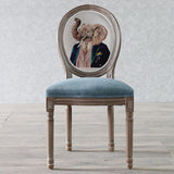 Elegant Traditional European Velvet Dining Chair with Curved Distressed Wood Frame and Round Back for Dining Room
