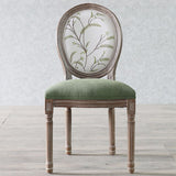 Elegant Traditional European Velvet Dining Chair with Curved Distressed Wood Frame and Round Back for Dining Room