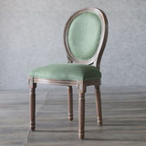 Elegant Traditional European Velvet Dining Chair with Curved Distressed Wood Frame and Round Back for Dining Room