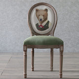 Elegant Traditional European Velvet Dining Chair with Curved Distressed Wood Frame and Round Back for Dining Room