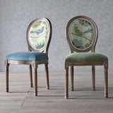 Elegant Traditional European Velvet Dining Chair with Curved Distressed Wood Frame and Round Back for Dining Room