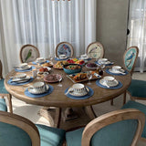Elegant Traditional European Velvet Dining Chair with Curved Distressed Wood Frame and Round Back for Dining Room