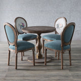 Elegant Traditional European Velvet Dining Chair with Curved Distressed Wood Frame and Round Back for Dining Room