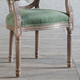 Elegant Traditional European Velvet Dining Chair with Curved Distressed Wood Frame and Round Back for Dining Room
