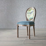 Elegant Traditional European Velvet Dining Chair with Curved Distressed Wood Frame and Round Back for Dining Room