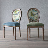 Elegant Traditional European Velvet Dining Chair with Curved Distressed Wood Frame and Round Back for Dining Room