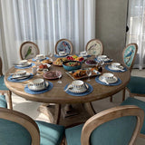 Elegant Traditional European Velvet Dining Chair with Curved Distressed Wood Frame and Round Back for Dining Room