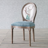 Elegant Traditional European Velvet Dining Chair with Curved Distressed Wood Frame and Round Back for Dining Room