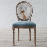 Elegant Traditional European Velvet Dining Chair with Curved Distressed Wood Frame and Round Back for Dining Room