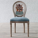Elegant Traditional European Velvet Dining Chair with Curved Distressed Wood Frame and Round Back for Dining Room