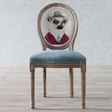 Elegant Traditional European Velvet Dining Chair with Curved Distressed Wood Frame and Round Back for Dining Room