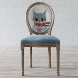 Elegant Traditional European Velvet Dining Chair with Curved Distressed Wood Frame and Round Back for Dining Room