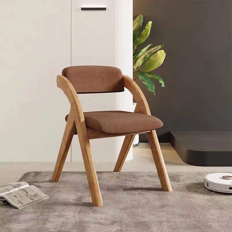 Modern Minimalist Solid Wood Dining Chair with a Square Foam-Padded Fabric Seat, Foldable Backrest and Armrests for Dining Room