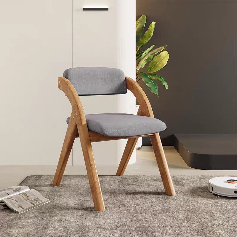 Modern Minimalist Solid Wood Dining Chair with a Square Foam-Padded Fabric Seat, Foldable Backrest and Armrests for Dining Room