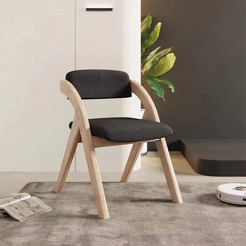 Modern Minimalist Solid Wood Dining Chair with a Square Foam-Padded Fabric Seat, Foldable Backrest and Armrests for Dining Room