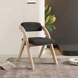 Modern Minimalist Solid Wood Dining Chair with a Square Foam-Padded Fabric Seat, Foldable Backrest and Armrests for Dining Room