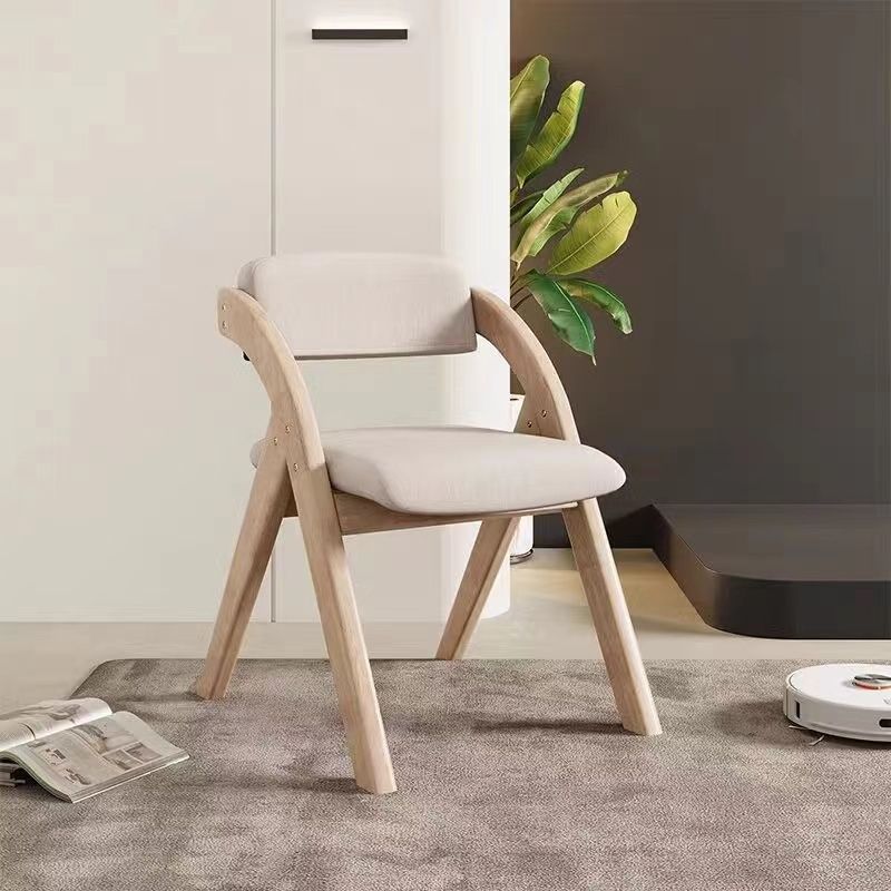 Modern Minimalist Solid Wood Dining Chair with a Square Foam-Padded Fabric Seat, Foldable Backrest and Armrests for Dining Room