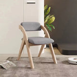 Modern Minimalist Solid Wood Dining Chair with a Square Foam-Padded Fabric Seat, Foldable Backrest and Armrests for Dining Room