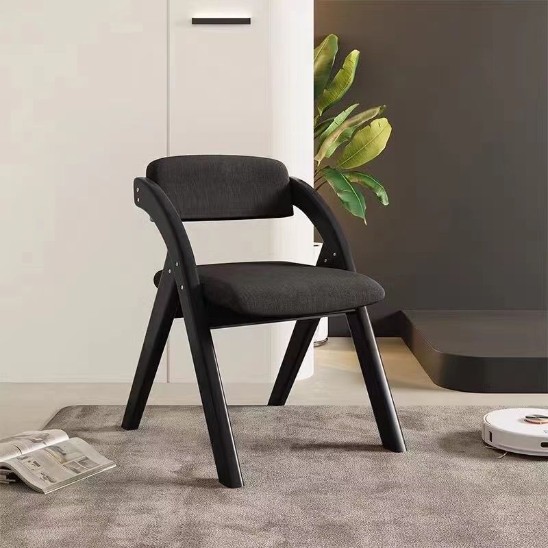 Modern Minimalist Solid Wood Dining Chair with a Square Foam-Padded Fabric Seat, Foldable Backrest and Armrests for Dining Room