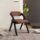 Modern Minimalist Solid Wood Dining Chair with a Square Foam-Padded Fabric Seat, Foldable Backrest and Armrests for Dining Room