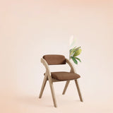 Modern Minimalist Solid Wood Dining Chair with a Square Foam-Padded Fabric Seat, Foldable Backrest and Armrests for Dining Room