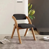 Modern Minimalist Solid Wood Dining Chair with a Square Foam-Padded Fabric Seat, Foldable Backrest and Armrests for Dining Room