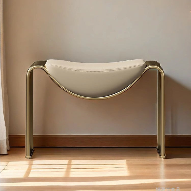 Modern Minimalist Microfiber Leather Low-Profile Rectangular Stool with Metal Frame – Backless & Armless for Living Room
