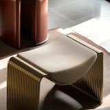 Modern Minimalist Microfiber Leather Low-Profile Rectangular Stool with Metal Frame – Backless & Armless for Living Room