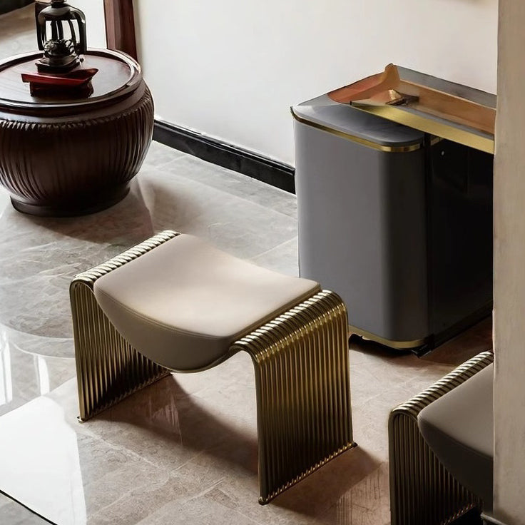 Modern Minimalist Microfiber Leather Low-Profile Rectangular Stool with Metal Frame – Backless & Armless for Living Room