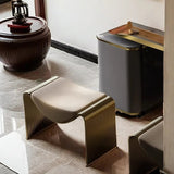 Modern Minimalist Microfiber Leather Low-Profile Rectangular Stool with Metal Frame – Backless & Armless for Living Room