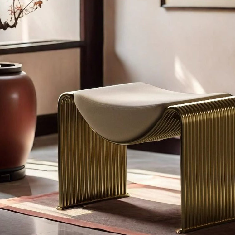 Modern Minimalist Microfiber Leather Low-Profile Rectangular Stool with Metal Frame – Backless & Armless for Living Room
