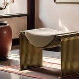 Modern Minimalist Microfiber Leather Low-Profile Rectangular Stool with Metal Frame – Backless & Armless for Living Room