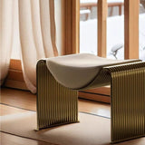 Modern Minimalist Microfiber Leather Low-Profile Rectangular Stool with Metal Frame – Backless & Armless for Living Room