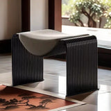 Modern Minimalist Microfiber Leather Low-Profile Rectangular Stool with Metal Frame – Backless & Armless for Living Room
