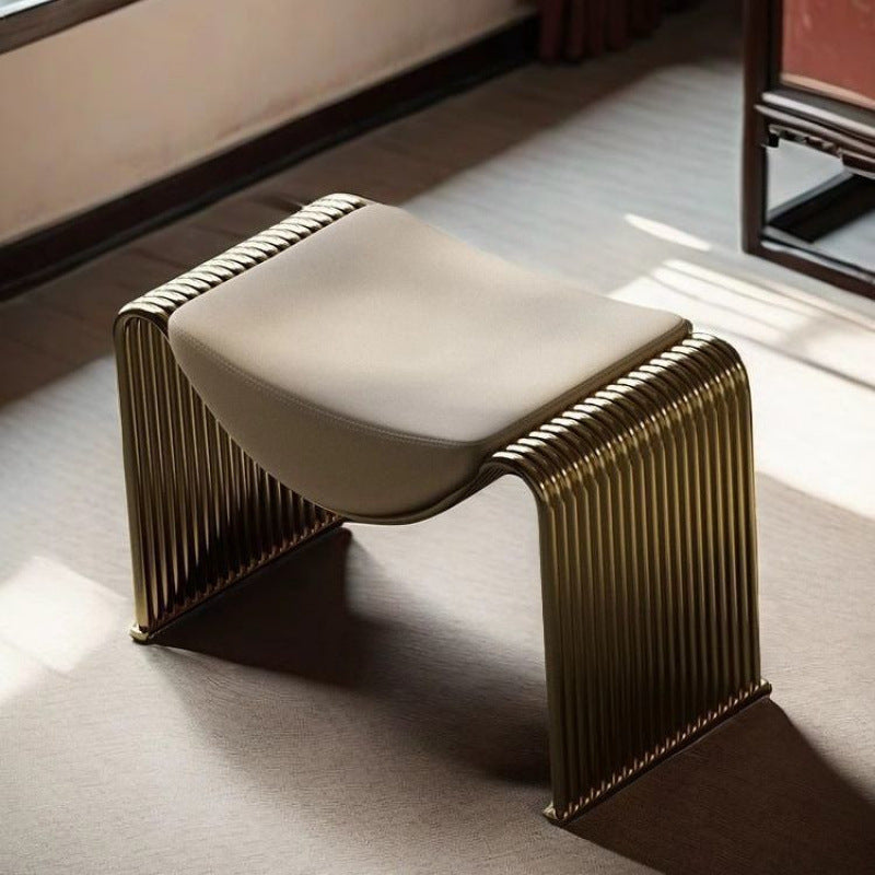 Modern Minimalist Microfiber Leather Low-Profile Rectangular Stool with Metal Frame – Backless & Armless for Living Room