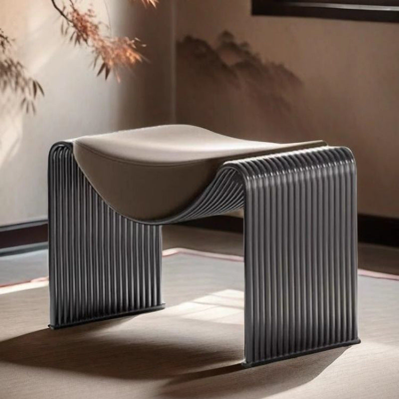 Modern Minimalist Microfiber Leather Low-Profile Rectangular Stool with Metal Frame – Backless & Armless for Living Room