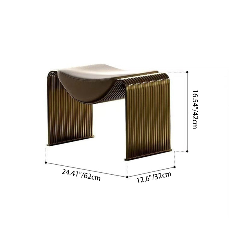 Modern Minimalist Microfiber Leather Low-Profile Rectangular Stool with Metal Frame – Backless & Armless for Living Room