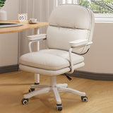 Modern Minimalist PU Leather Nylon Mid-Back Desk Chair with Height-Adjustable Seat, Backrest and Armrests for Home Office