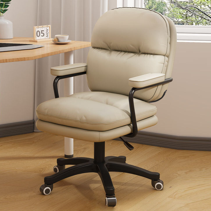 Modern Minimalist PU Leather Nylon Mid-Back Desk Chair with Height-Adjustable Seat, Backrest and Armrests for Home Office