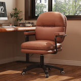 Modern Minimalist PU Leather Nylon Mid-Back Desk Chair with Height-Adjustable Seat, Backrest and Armrests for Home Office